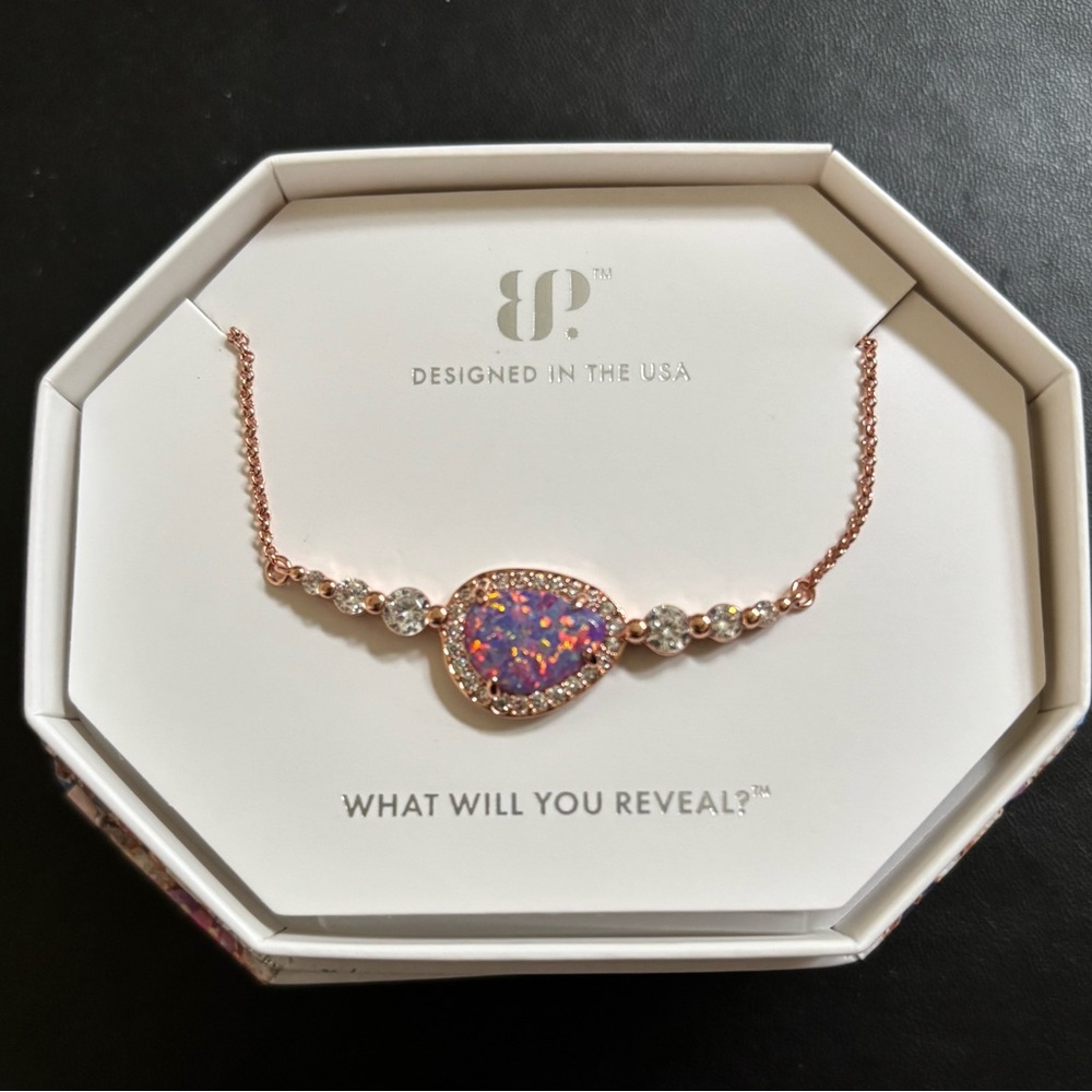 Elegant Rose Gold Necklace with Opal Stone by Bomb Party Jewlery